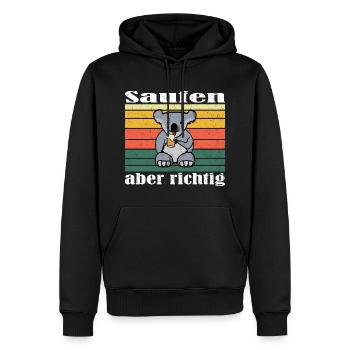Saufen aber richtig. Koala Bär trink Bier Retro - Männer Premium Bio Hoodie - Schwarz - Vorne - Nico (187cm)
