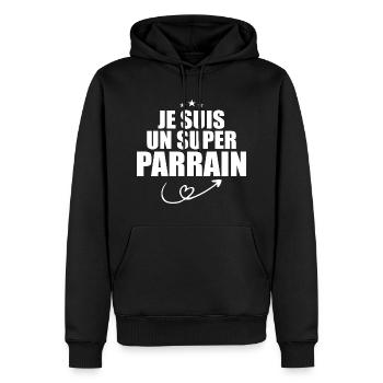 Je Suis Un Super Parrain - Sweat à capuche Premium bio Homme - noir - Devant - Nico (187cm)