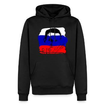 Navalny,héros, Russie, déchirure, drapeau - Sweat à capuche Premium bio Homme - noir - Devant - Nico (187cm)