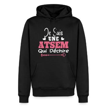 Je suis une ATSEM qui déchire Idée Cadeau Atsem - Sweat à capuche Premium bio Homme - noir - Devant - Nico (187cm)