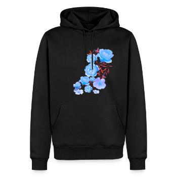 Roses Bleues, Roses, Rose Bleue, Fleurs - Sweat à capuche Premium bio Homme - noir - Devant - Nico (187cm)