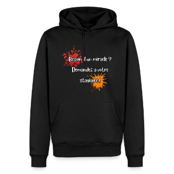 Humour travail stagiaire - Sweat à capuche Premium bio Homme - noir - Devant - Nico (187cm)