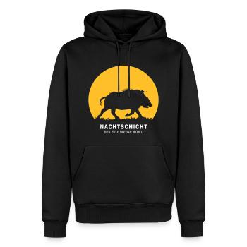Nachtschicht bei Schweinemond! Jäger Shirt Jaeger - Männer Premium Bio Hoodie - Schwarz - Vorne - Nico (187cm)