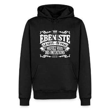 ébéniste le seul le vrai - Sweat à capuche Premium bio Homme - noir - Devant - Nico (187cm)