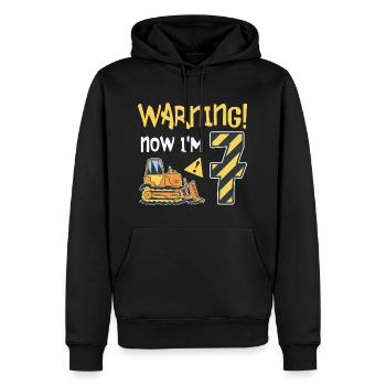 Bulldozer Anniversaire 7 ans Jeunes ouvriers de la construction - Sweat à capuche Premium bio Homme - noir - Devant - Nico (187cm)