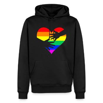 Regenbogen Herz Hände LGBTQ CSD - Männer Premium Bio Hoodie - Schwarz - Vorne - Nico (187cm)