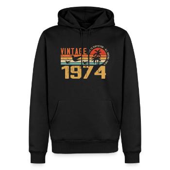 Jahrgang 1974 Jubiläumsgeschenk - Jahrgang 1974 - Männer Premium Bio Hoodie - Schwarz - Vorne - Nico (187cm)