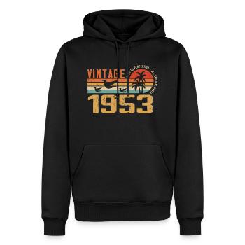 Vintage 1953 Cadeau Anniversaire - Millésime 1953 - Sweat à capuche Premium bio Homme - noir - Devant - Nico (187cm)