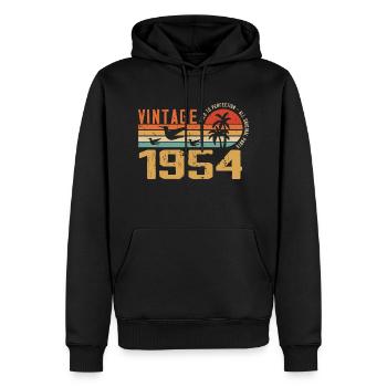 Jahrgang 1954 Jubiläumsgeschenk - Jahrgang 1954 - Männer Premium Bio Hoodie - Schwarz - Vorne - Nico (187cm)