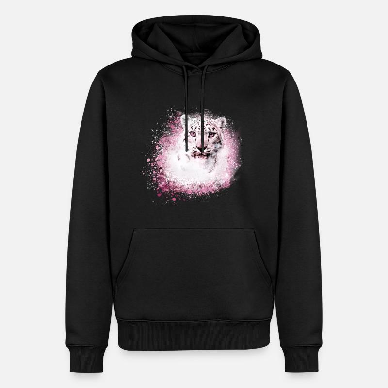 schneeleopard,katze,leopard,weiß,wildkatze - Männer Premium Bio Hoodie - Schwarz