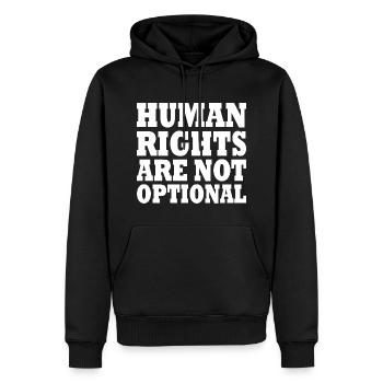 human rights are not optional - Men’s Premium Organic Hoodie - black - Front - Nico (187cm)
