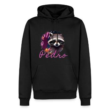 waschbär,graffiti,grau, Aquarell,Blumen,Pedro - Männer Premium Bio Hoodie - Schwarz - Vorne - Nico (187cm)