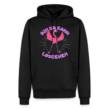 Bin da kann losgehen Flamingo - Männer Premium Bio Hoodie - Schwarz - Vorne - Nico (187cm)