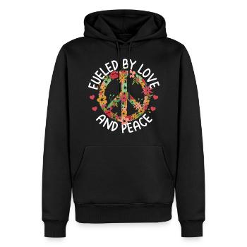 Geschenke für Hippies | Hippie Peace Zeichen 60er - Männer Premium Bio Hoodie - Schwarz - Vorne - Nico (187cm)