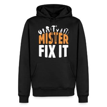 Er repariert alles, er ist der Handwerker im Haus - Männer Premium Bio Hoodie - Schwarz - Vorne - Nico (187cm)