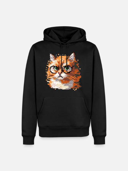 Chat Pixel Art - Sweat à capuche Premium bio Homme - noir