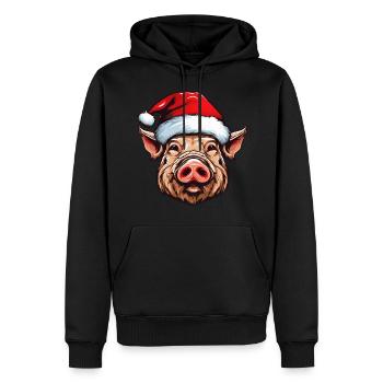 Cochon Noël Animal Tête Truie - Sweat à capuche Premium bio Homme - noir - Devant - Nico (187cm)