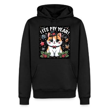 Nouvel An Réveillon du Nouvel An Chat Mâle C’est mon année - Sweat à capuche Premium bio Homme - noir - Devant - Nico (187cm)