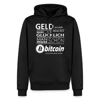 Geld alleine macht nicht Glücklich Bitcoin Sprüche - Männer Premium Bio Hoodie - Schwarz - Vorne - Nico (187cm)