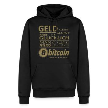 Geld alleine macht nicht Glücklich Bitcoin Sprüche - Männer Premium Bio Hoodie - Schwarz - Vorne - Nico (187cm)