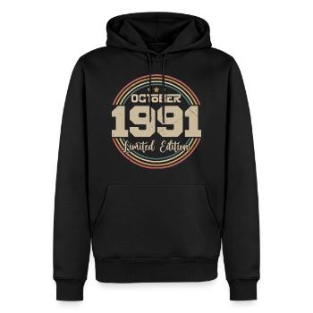 Né en octobre 1991 Retro Anniversaire Octobre 1991 - Sweat à capuche Premium bio Homme - noir - Devant - Nico (187cm)