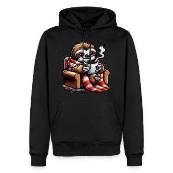 Gemütliches Faultier Mit Kaffee - Männer Premium Bio Hoodie - Schwarz - Vorne - Nico (187cm)