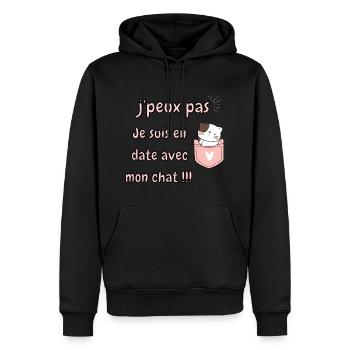 J'peux pas je suis en date avec mon chat - Sweat à capuche Premium bio Homme - noir - Devant - Nico (187cm)