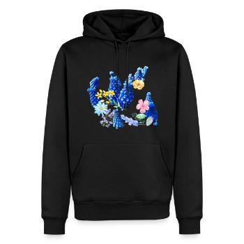 Fleurs,Fleur,Printemps,Fleurs,Jacinthes - Sweat à capuche Premium bio Homme - noir - Devant - Nico (187cm)
