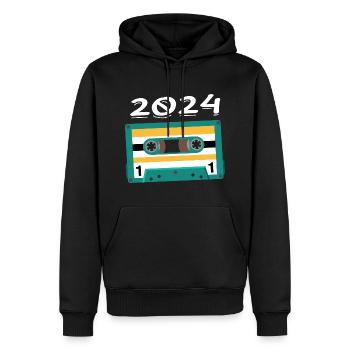 Cassette 2024 Vintage Anniversaire 2024 - Sweat à capuche Premium bio Homme - noir - Devant - Nico (187cm)