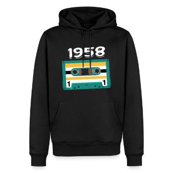 Kassette 1958 Jahrgang Jubiläum 1958 - Männer Premium Bio Hoodie - Schwarz - Vorne - Nico (187cm)