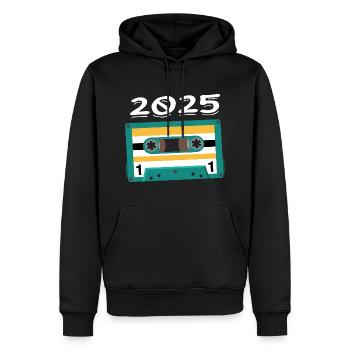 Cassette 2025 Vintage Anniversaire 2025 - Sweat à capuche Premium bio Homme - noir - Devant - Nico (187cm)