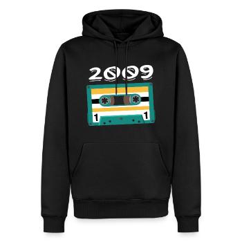 Kassette 2009 Jahrgang Jubiläum 2009 - Männer Premium Bio Hoodie - Schwarz - Vorne - Nico (187cm)