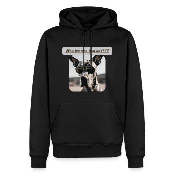 Dogge, Who let the dog out, Dogge - Männer Premium Bio Hoodie - Schwarz - Vorne - Nico (187cm)