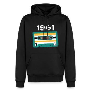 Kassette 1961 Jahrgang Jubiläum 1961 - Männer Premium Bio Hoodie - Schwarz - Vorne - Nico (187cm)