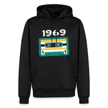 Vintage 1969 Jubiläum 1969 Kassette - Männer Premium Bio Hoodie - Schwarz - Vorne - Nico (187cm)