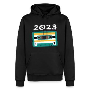 Cassette 2023 Vintage Anniversaire 2023 - Sweat à capuche Premium bio Homme - noir - Devant - Nico (187cm)