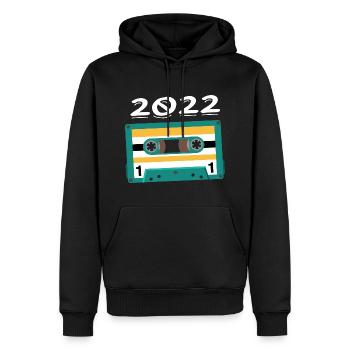 Cassette 2022 Vintage Anniversaire 2022 - Sweat à capuche Premium bio Homme - noir - Devant - Nico (187cm)