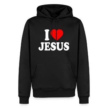I love jesus - Sweat à capuche Premium bio Homme - noir - Devant - Nico (187cm)