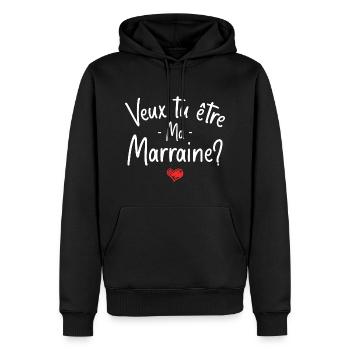 Veux tu être ma marraine? bébé cadeau naissance - Sweat à capuche Premium bio Homme - noir - Devant - Nico (187cm)