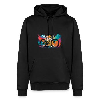 illustration,mountainbike,rennrad,graffiti,berge - Männer Premium Bio Hoodie - Schwarz - Vorne - Nico (187cm)