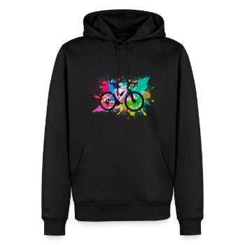 illustration,VTT,vélo de route,graffiti,coloré - Sweat à capuche Premium bio Homme - noir - Devant - Nico (187cm)