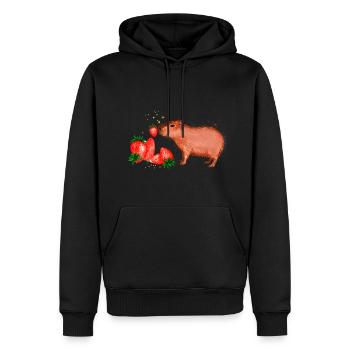 Capybara, wasserschwein,erdbeeren,malerei , bunt - Männer Premium Bio Hoodie - Schwarz - Vorne - Nico (187cm)