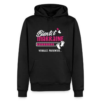 Bientôt marraine veuillez patienter - Sweat à capuche Premium bio Homme - noir - Devant - Nico (187cm)
