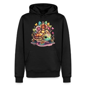 Tortue douce parmi les roses - Sweat à capuche Premium bio Homme - noir - Devant - Nico (187cm)