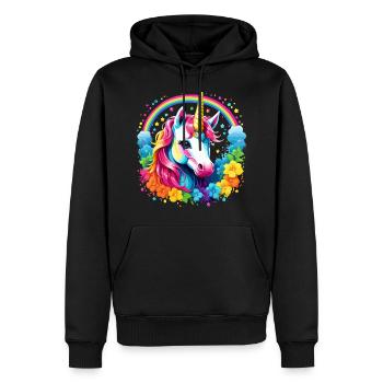 Einhorn Regenbogen süß Pony Kinder Mädchen - Männer Premium Bio Hoodie - Schwarz - Vorne - Nico (187cm)