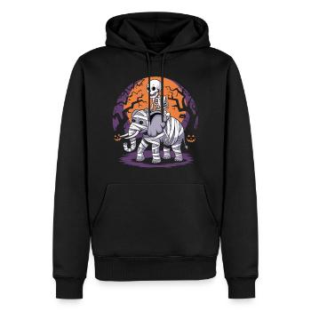 Skeleton riding an elephant on Halloween - Men’s Premium Organic Hoodie - black - Front - Nico (187cm)