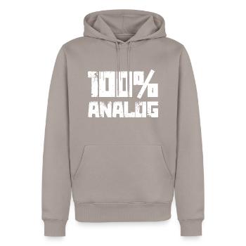 100% Analog - Men’s Premium Organic Hoodie - taupe - Front - Nico (187cm)