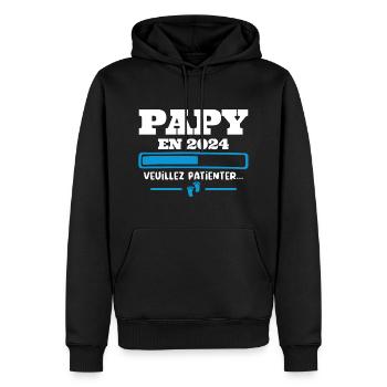 Futur Papy 2024 Grand-père Bébé Grossesse Cadeau - Sweat à capuche Premium bio Homme - noir - Devant - Nico (187cm)
