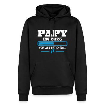 Futur Papy 2025 Grand-père Bébé Grossesse Cadeau - Sweat à capuche Premium bio Homme - noir - Devant - Nico (187cm)