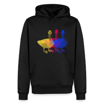 Canard, pop art, canards colorés - Sweat à capuche Premium bio Homme - noir - Devant - Nico (187cm)